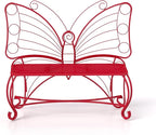 Butterfly Garden Bench, Double Seats Outdoor Bench, Black Patio Bench Thickened Metal Frame for Garden, Yard, Patio, Porch, Lawn, Park. (Red/Big)