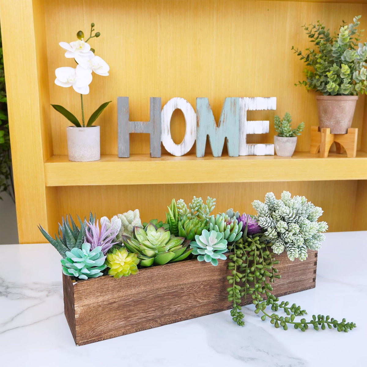 Winlyn Rustic Wooden Planter Box 17.3" L x 3.9" W x 3.9" H Brown Rectangular Planter Decorative Wood Box with Removable Plastic Liner Window Box for Farmhouse Wedding Home Garden Table Centerpiece.
