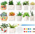 Hushee 12 Sets Ceramic Succulent Planters Paintable Succulent Plant Pots Small DIY Figurines Unpainted Pots with Drainage Hole Color Paints Paintbrushes Palettes