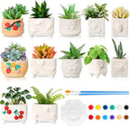 Hushee 12 Sets Ceramic Succulent Planters Paintable Succulent Plant Pots Small DIY Figurines Unpainted Pots with Drainage Hole Color Paints Paintbrushes Palettes