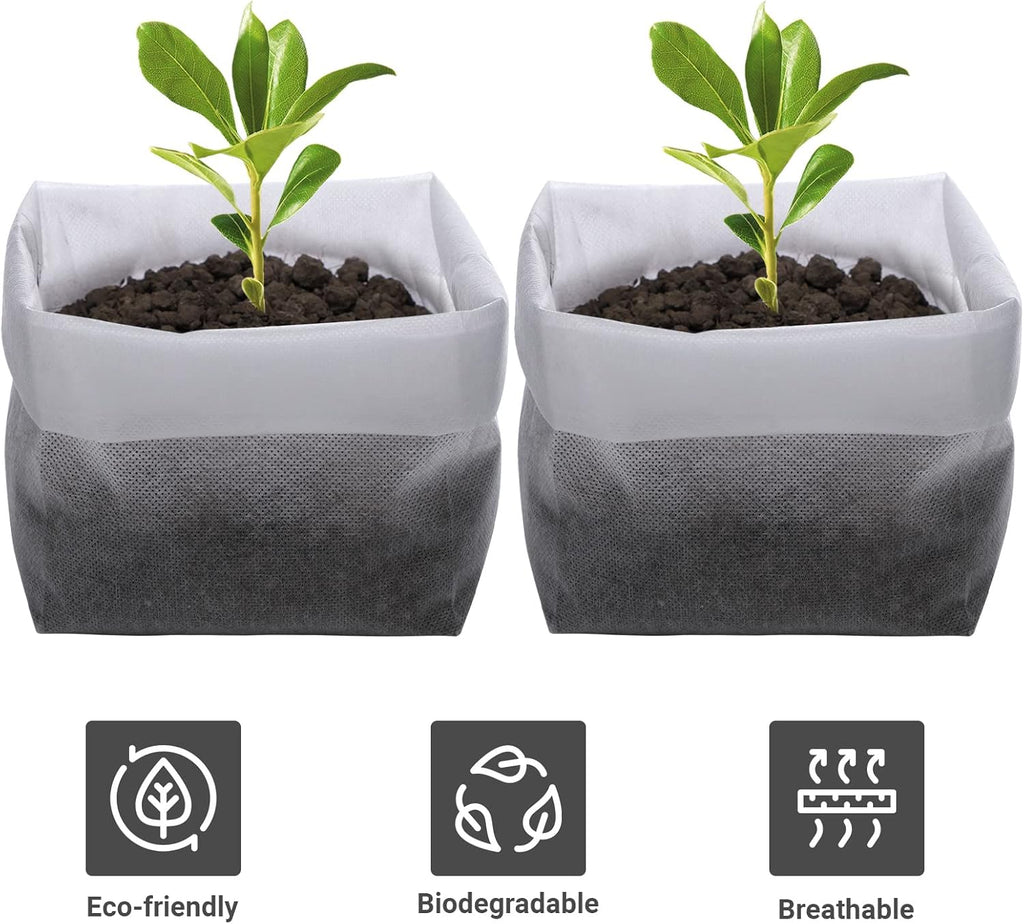 GREANER 100PCS Biodegradable Nursery Bags, 11x11.8 inches Thickened Grow Plant Bags for Vegetables, Flower Seedling Starter Containers, Indoors and Outdoors Use, Home Garden Supply