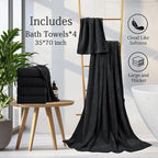 Black Bath Towels Set 35x70 Inches - Luxury 600 GSM Oversized Bath Sheet Towel,Extra Large Microfiber - Quick Dry,Highly Absorbent,Super Soft Shower Towels Spa Hotel Bathroom Towel Set (4-Pack)