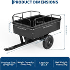 Heavy Duty ATV Dump Cart, 750 lbs Tow Behind Garden Utility Trailer with Removable Sides, Pull Behind Dump Trailer for ATV, UTV, Lawn Mowers and Tractors