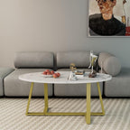 Coffee Table White Faux Marble Coffee Table for Living Room,Oval Center Tables Modern Tea Table for Small Space,Wooden Living Room Tables End Table with Sturdy Gold Metal Leg
