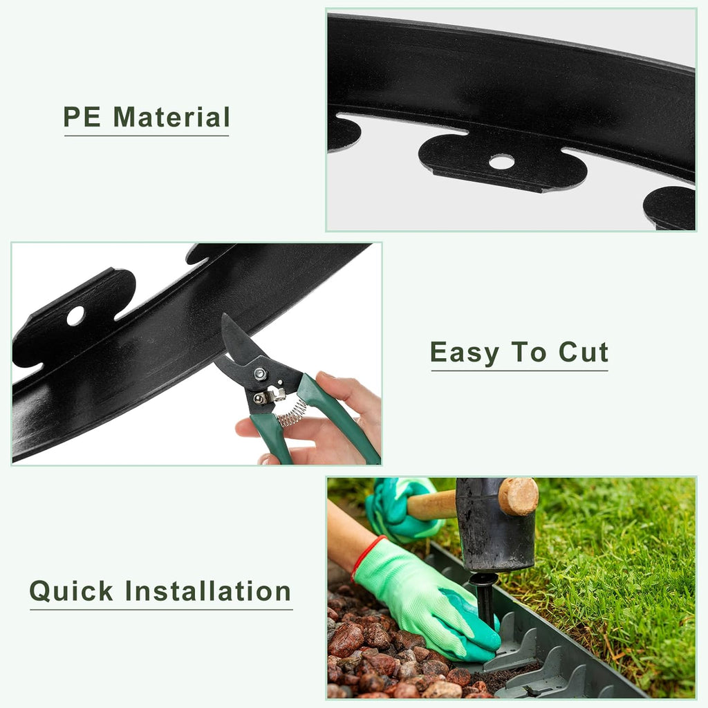 uxcell Landscape Edging, 1Pcs 40FT x 3.94" - No Dig Garden Edging Kit with 36 Stakes, Landscape Edging Border for Garden Lawn Flower Bed Yard Grass (Black)