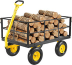 VEVOR 1400 Lbs Steel Garden Cart, Heavy Duty Pullable Garden Wagon Yard Cart, 2 in 1 Outdoor Metal Utility Wagon Yard Trailer with 13" All Terrain Tires, Mesh Removable Sides and 180°Rotating Handle