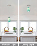 Mini Pendant Lights Kitchen Island Hand Blown Aqua Glass Pendant Light with Brush Nickel Finish Adjustable Cord for Kitchen Over Sink,Hallway,Dining Room,Stairs Way