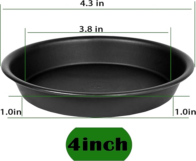 6 Pack Plastic Plant Saucer Water Drip Tray, 4 5 6 7 8 9 10 11 12 13 15 17 19 inch, Heavy Sturdy Plant Drainage Tray for Indoors Outdoor, Flower Saucers for Pots Base (4", Black)