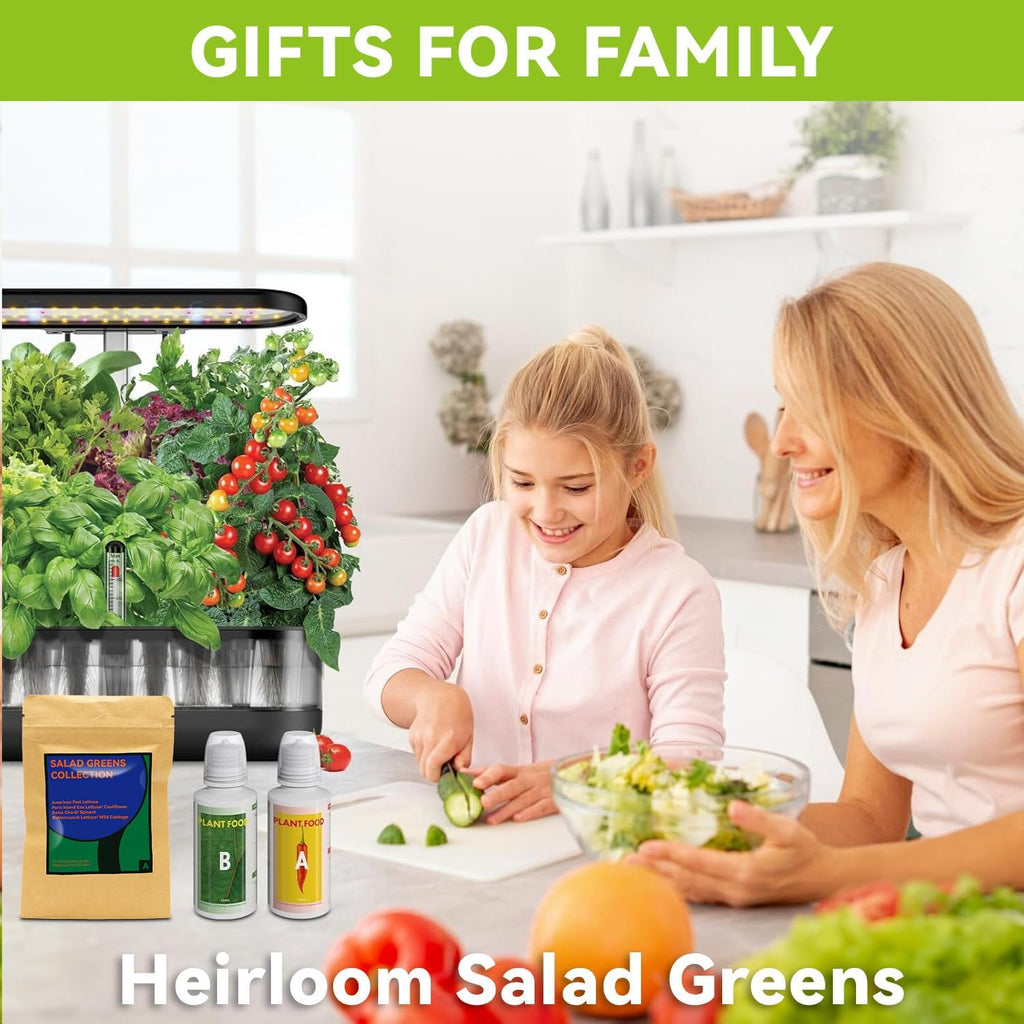 inbloom Salad Green Seed Pod Kit for AeroGarden, Ahopegarden, GARDENCUBE, MUFGA, 12 Pods (350+ Seeds with American Fast/Paris Island/Buttercrunch Lettuce, Swiss Chard, Spinach, Cauliflower, Cabbage)