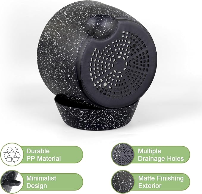 12/10/9 inch Large Self Watering Pots, Planter, Plant Pots with Mesh Drainage Holes for Indoor Outdoor Garden Plants, Plastic Flower Pots with Removable Deep Reservoir, Speckled Black