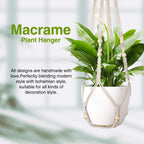 LEWESU Macrame Plant Hanger Indoor Set of 2 with 4 Hooks, Indoor Outdoor Hanging Planter for Plants Holder with Decorative Wood Beads & No Tassels, Boho Home Decor, 35 Inch Ivory (Pots Not Included)