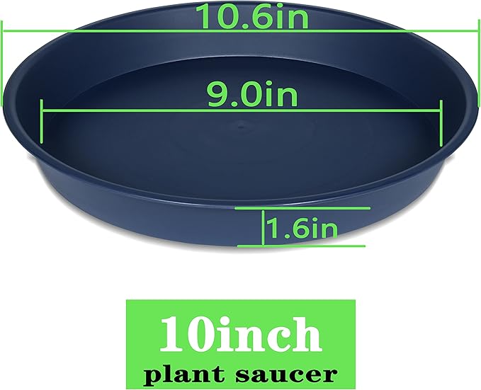 6 Pack of 10 inch Plant Saucer Blue, Heavy Duty Plastic Plant Saucer 10 inch Round, Flower Plant Saucers for Indoors, Plant Trays for Planter 8"/9"/10" (10", Blue)