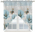Spring Floral Swag Valances for Windows, Vintage Tulips Flower Butterfly Retro Wood Blue Rod Pocket Kitchen Curtains Valance, Small Window Curtains Swag for Cafe Living Room, 2 Panels, 28x36 inch