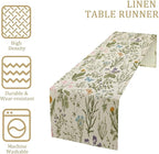 Floral Botanical Table Runner, Garden Spring Flower Botanical Butterfly Animal for Restaurant, Kitchen, Wedding, Party Rectangular Table Runner Decoration,13in（33cm） W * 60in（152cm） L