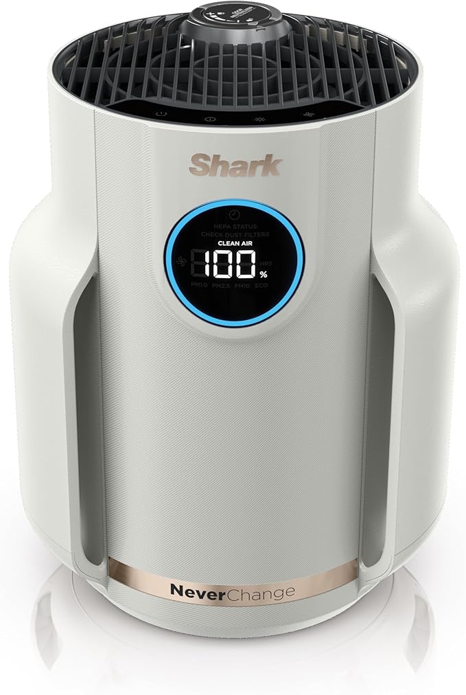 Shark Air Purifier for Home, NeverChange Compact Pro, for Bedroom, Nursery, Home Office, Dorm, HEPA-Exceeding Filter, Captures Pollutants, Pet Dander, Dust, Odor, Smoke, and More, HP072, Dove