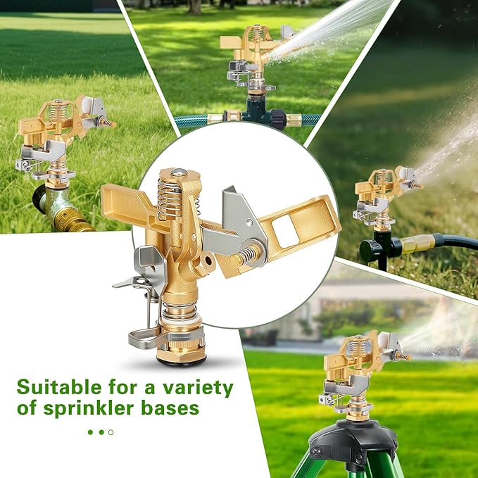 1/2 Inch Brass Sprinklers Head,Heavy Duty Water Sprinkler for Yard with 360 Degree Large Area Coverage Irrigation, Adjustable Impact Sprinklers Head Nozzle for Grass Patio Garden Irrigation
