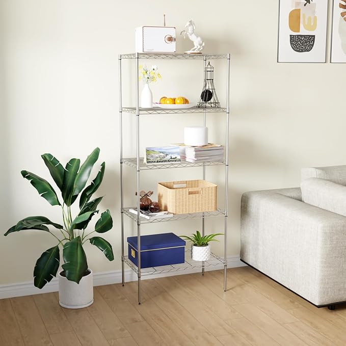 5 Tier Layer Rack Metal Shelf Commercial Storage Shelves for Storage Heavy Duty Metal Storage Shelves Durable and Versatile Storage Solution for Restaurant Garage Pantry Bathroom Office Kitchen