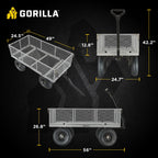 Gorilla Carts GOR1001-COM Steel Utility Cart, Heavy-Duty Convertible 2-in-1 Handle and Removable Sides, 7 cu ft, 1000 lb, Capacity, Gray