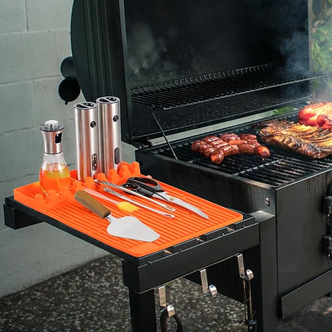 Silicone Grill Mat for Blackstone Silicone Griddle Tools Mat with Drip Pad Grill Pad for Outdoor Grill Kitchen Countertop (Orange)