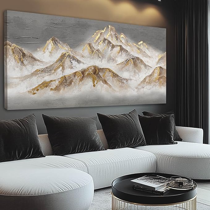 SDYA Brown and Grey Canvas Wall Decor Contemporary Artwork Gold Foil Painting 29"x58" Large Landscape Wall Art for Living Room Office Home Decorations