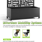 15.7"×70.9"×35.4" Metal Raised Garden Bed with Trellis and Wheels - Tall Trellis Planter Box for Climbing Plants, Vegetables & Vines - Outdoor Privacy Planters for Patio (Black-Helen)