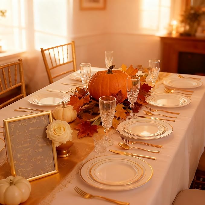 WDF 160 Piece Gold Plastic Silverware - Heavy Duty Gold Silverware Includes 80 Forks, 40 Spoons, 40 Knives, Plastic Utensils Perfect for Wedding, Thanksgiving Party