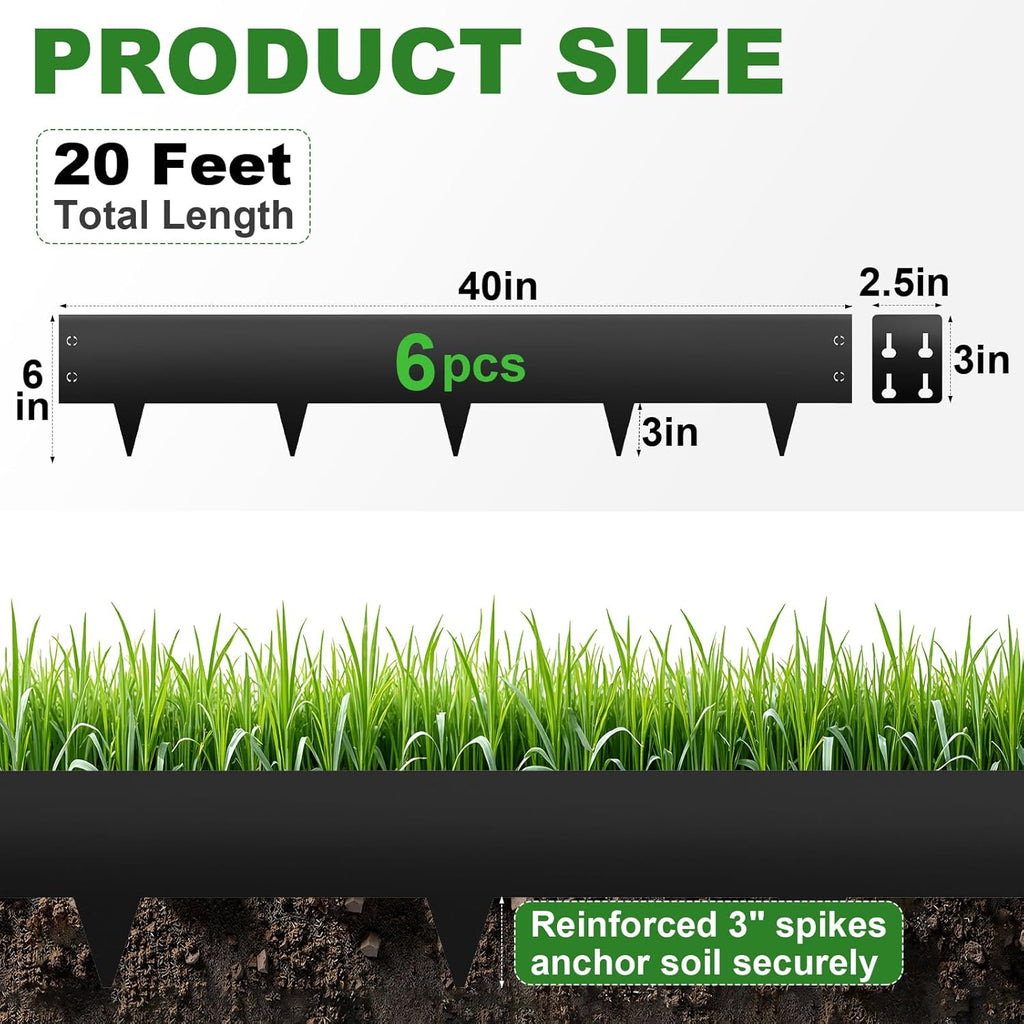 Metal Landscape Edging 6" H X 40" L, 6 Pack Black Bendable Steel Garden Edging Border,Heavy Duty Metal Edging for Landscaping Yard Lawn and Flower Bed Border(20 Ft)