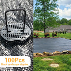 Bakulyor 100pcs Black Landscape Staples + 100pcs Buffer Washer, 6 Inch 11 Gauge Garden Stakes Staples, U Shaped Galvanized Lawn Pins Heavy Duty Yard Ground Pin for Weed Barrier Sod Fabric Decorations
