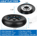 4.00-6 Flat Free Wheelbarrow Tires and Wheels, 13 Inch Wheelbarrow Tires with 5/8" or 3/4" Bearings, 1.75'' Centered Hub Hand Truck Solid Wheels Replacement for Hand Trucks, Dolly Trolleies