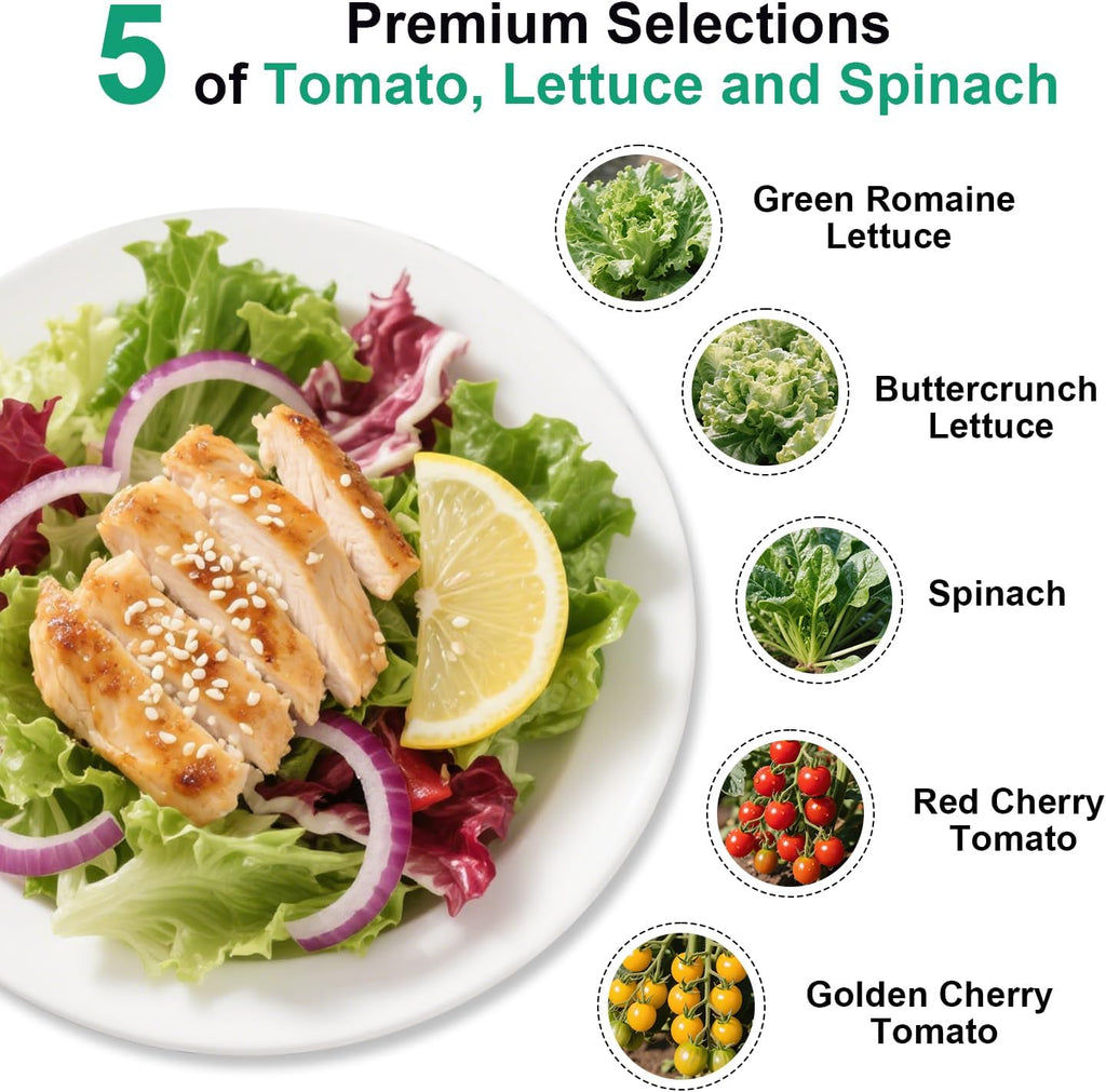 Spinach & Spring Mix Seed Pod Kit for AeroGarden, Ahopegarden, MUFGA with Red Cherry/Golden Cherry Tomato, Buttercrunch Lettuce, Green Romaine Lettuce and Spinach - Compatible with All Garden(7-Pod)