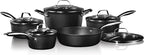 Starfrit The Rock Diamond 10PC Non-Stick Set - Durable Forged Aluminum - Oven Safe - PFOA Free - Easy to Clean - Black