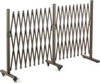TECSPACE Aluminum Expandable Garden Fence, Portable Barricade Gate with Casters, Adjustable Retractable Fence Mobile Barricade Safety Barrier (Brown, 201×15×41 inch)