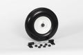 Flat Free Universal Wheelbarrow Replacement Tire | Complete Wheel Assembly | White Rim and Ribbed Tread | 13" Wheel | Adapter Kit Included