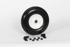 Flat Free Universal Wheelbarrow Replacement Tire | Complete Wheel Assembly | White Rim and Ribbed Tread | 13" Wheel | Adapter Kit Included