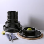 Famiware Nebula Plates and Bowls Set, 24 Pieces Dinnerware Sets, Dishes Set for 8, Black with White Rim