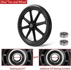 (2 PACK) 20" Flat Free Cart Wheels Compatible with rubbermaid Wheelbarrow Wheels,20x2" Flat Free Tires for Lawn Mower, Garden Cart- 3/4" Bearing,Hub Length 2.5", Black