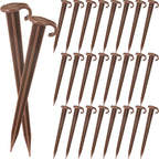 Vicenpal 24 Pcs 7 Inch Plastic Yard Stakes Inflatables Heavy Duty Plastic Garden Stakes for Tent Ground Replacement Outdoor Fence Lawn Pegs Landscape Staples Halloween Christmas Decorations (Brown)