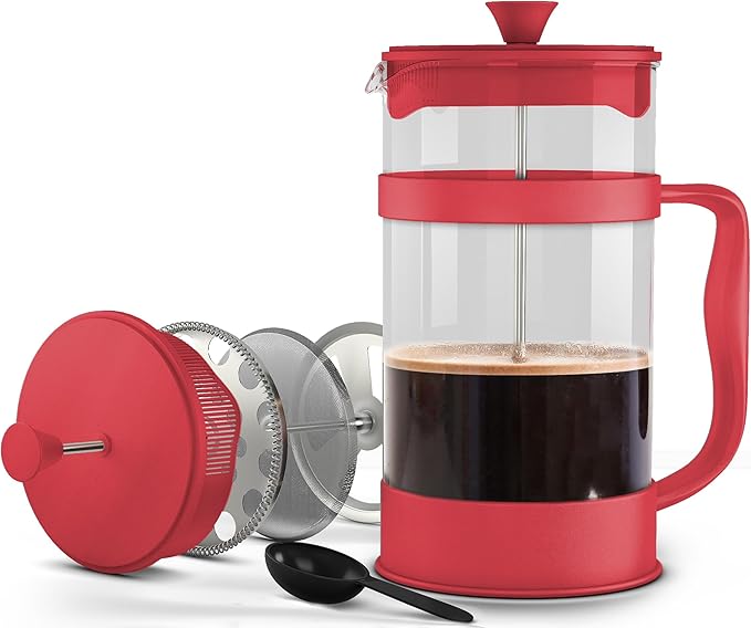 Utopia Kitchen 12 Ounce 0.35 Liter French Press Coffee Maker, Tea Maker, Travel Coffee Presses, Heat Resistant Thickened Borosilicate Coffee Pot for Camping Travel Gifts, Red Pack of 1