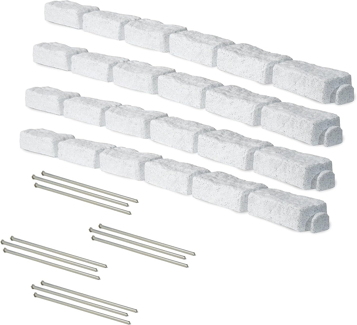Beuta Landscape Edging | Garden Edging Border | No Dig Faux Stone Bricks & Spikes for Lawn Edging, Flower beds, Pathways & Yards – 4 Packs | Each Pack Has 6 Bricks 48" Lx 4" W x 2.25" H|Limewash