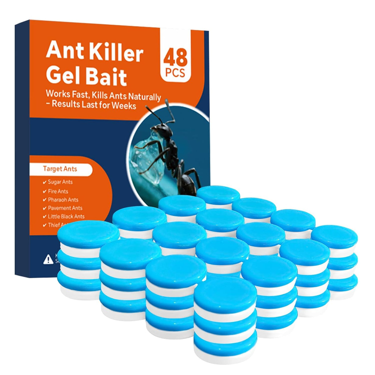 48 PCS Ant Killer Gel Bait Stations, Extra Strengthen Ant Bait Traps, Long-Lasting Effective Pest Gel for Carpenter Ants and Other Common Household Ants, No Mess Easy Use, Safe for Pets and Kids