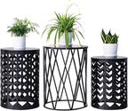 Y&M Nesting Side Table, Set of 3 Stacking Coffee Table for Living Room, Indoor End Tables, Outdoor Decorative Garden Stool with Heavy Duty Metal Frame Modern Industrial Decor - Pure Black