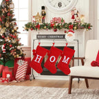 Personalized Christmas Stocking 19 Inch - Red Cable Knit with Monogram Embroidery & Pom Poms, Family Fireplace Hanger for Holiday Decor, Red Letter J