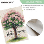 GEEORY Spring Garden Flag 12x18 Inch, Pink Floral Tree Double Sided Spring Summer Small Floral Flag, Farmhouse Rustic Outdoor Decor for Outside Yard Lawn Decoration