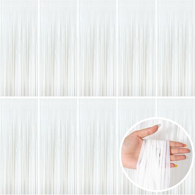 White Party Streamers Foil Fringe Backdrop Curtains Tinsel Streamers Birthday Party Decorations Fringe Backdrop for Birthday Party Graduation Bridal Shower