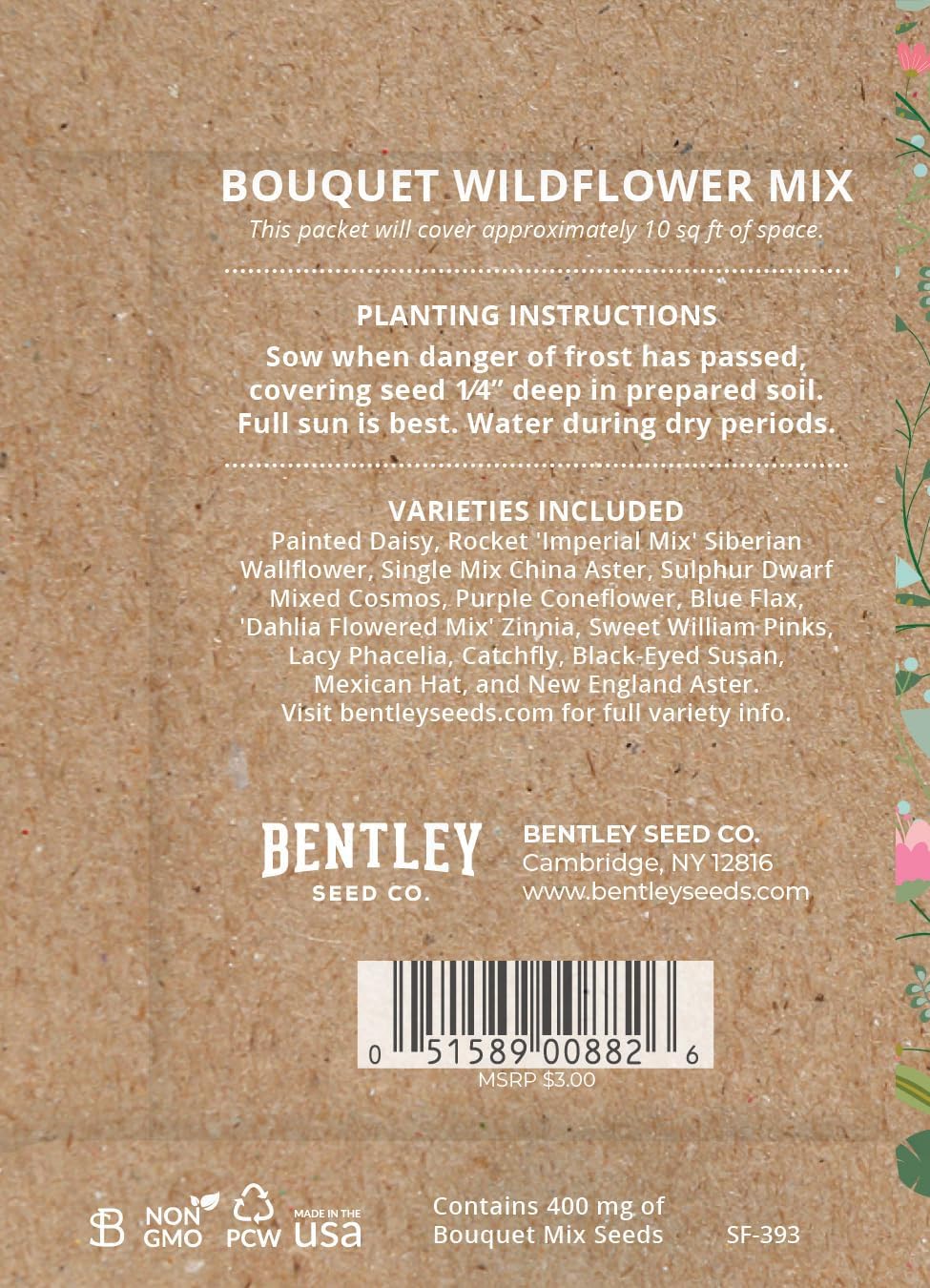 Bentley Seed Co. Thank You Natural Brown - Bouquet Wildflower Seed Packets - 25 Seed Packs - Perfect Eco-Friendly Gift for Gardeners & Friends - Non GMO Seeds