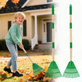 Acostop 2 Pcs Kids Rakes with Wood Handle - 34" Lightweight Plastic Garden Rake for Leaves, Safe to Use Kid Yard Tools for Boys Girls Fall Gardening Gifts (Green)