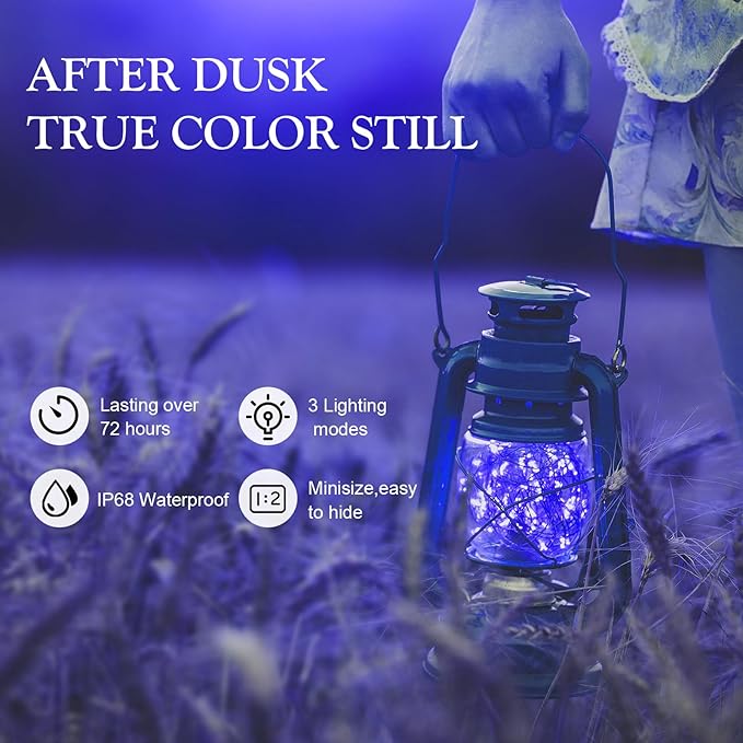 Aogist Led Fairy Lights 3 Modes Battery Operated String Lights Waterproof Silver Wire 7 Feet Firefly Starry Moon Mason Jar Lights for DIY Wedding Party Christmas (Blue, 8 Pack)