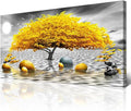 Wapluam Large Canvas Wall Art for Living Room Office Bedroom Decor - Black and White Framed Painting With Yellow Tree View - Home Decoration Artwork Prints 24"X48"