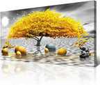 Wapluam Large Canvas Wall Art for Living Room Office Bedroom Decor - Black and White Framed Painting With Yellow Tree View - Home Decoration Artwork Prints 24"X48"