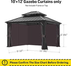 Covered Outdoor Yarn-Dyed Gazebo Curtains Replacement Universal 4-Panel Sidewalls 10' x 12', Outdoor Gazebo Privacy Curtains with Zipper, Replacement for Patio, Outdoor and Backyard (Curtain Only)